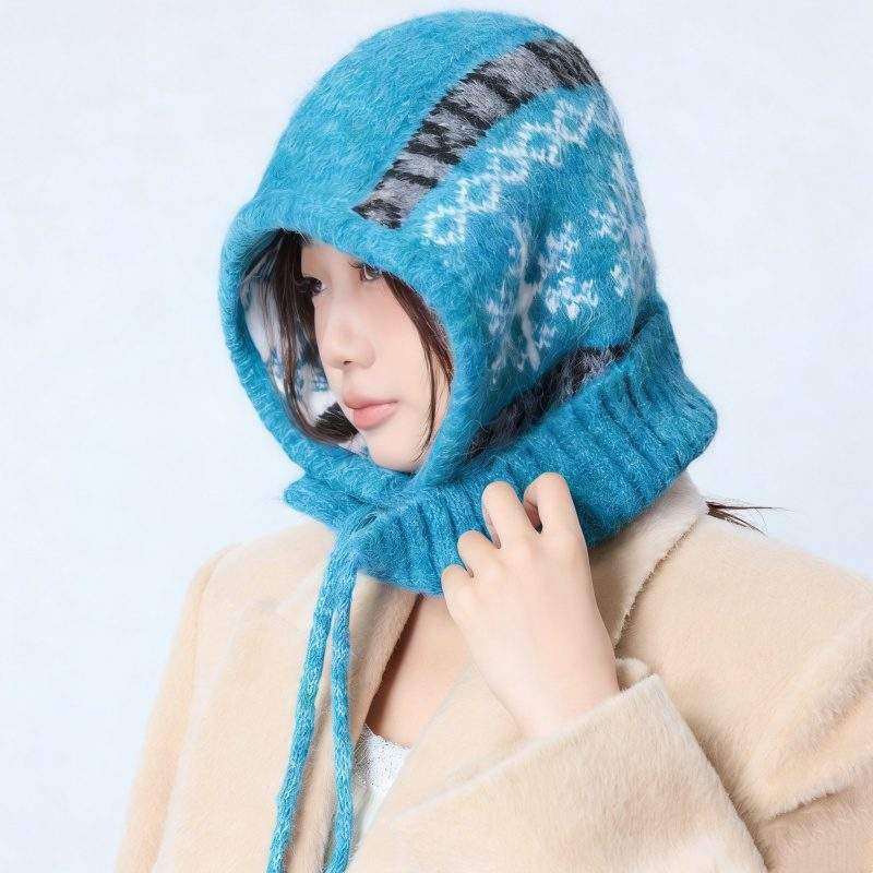 Knit Beanie with Built-In Neck Warmer – Warm Winter Hood Hat - Image 2