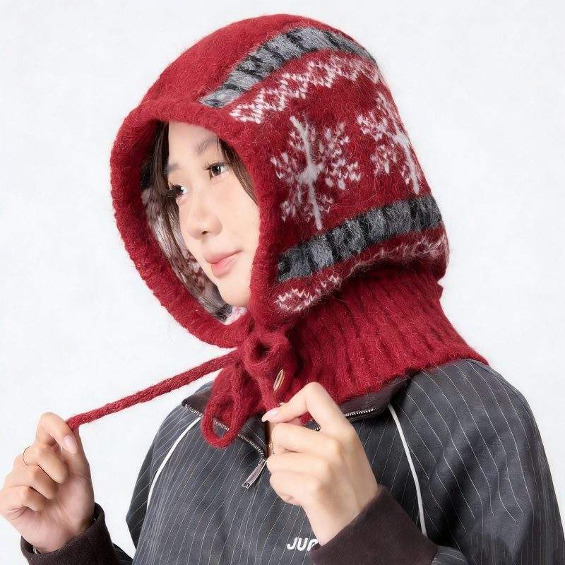 Knit Beanie with Built-In Neck Warmer – Warm Winter Hood Hat