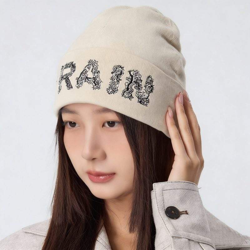 Winter Wool-Blend Letter Jacquard Knit Beanie – Stylish & Warm for Women - Image 2