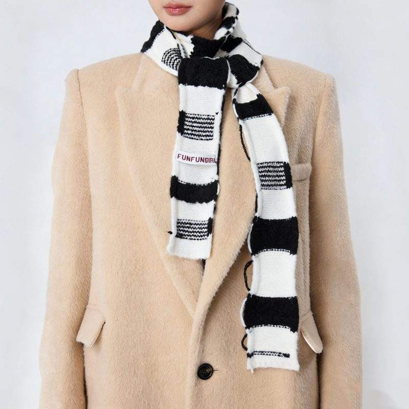 Fine Stripe Knit Scarf – Double-Sided Warm Winter Neck Scarf - Image 2