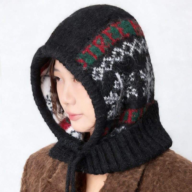 Knit Beanie with Built-In Neck Warmer – Warm Winter Hood Hat - Image 3