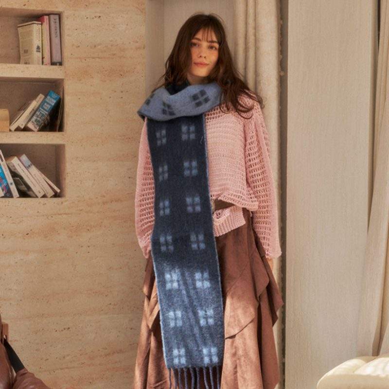 Double-Sided Jacquard Wool Scarf | Solid Color Elegant Warm Winter Wrap