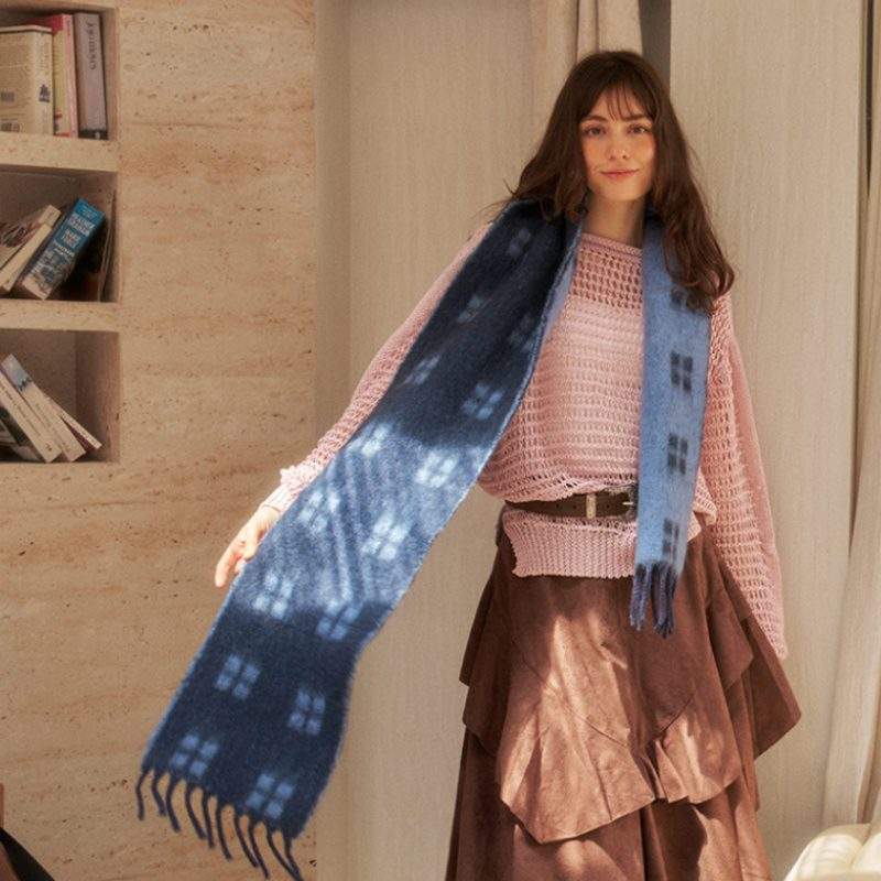 Double-Sided Jacquard Wool Scarf | Solid Color Elegant Warm Winter Wrap - Image 2