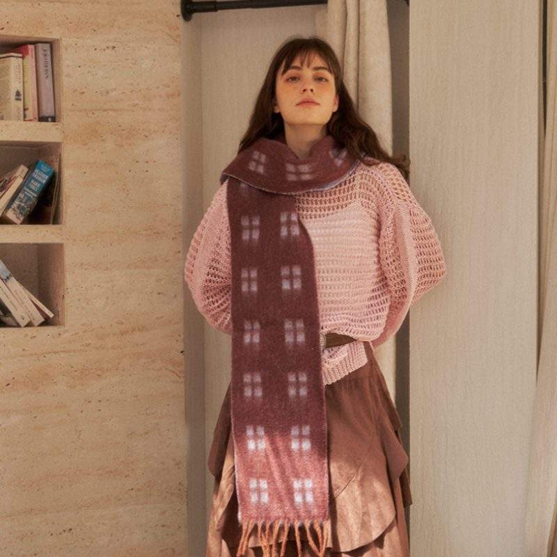 Double-Sided Jacquard Wool Scarf | Solid Color Elegant Warm Winter Wrap - Image 3