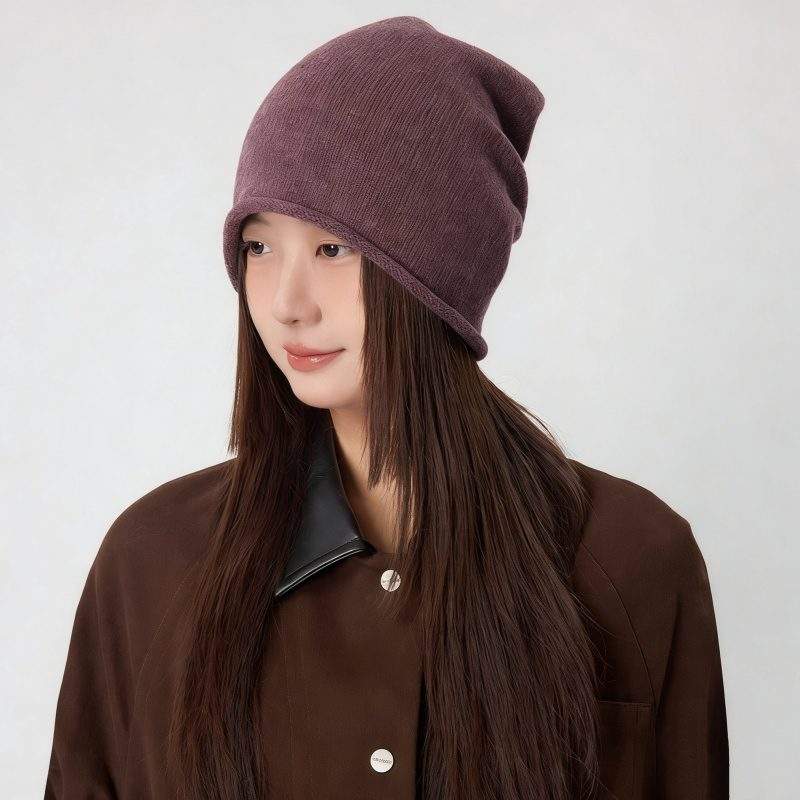 Solid Color 100% Wool Beanie – Warm & Versatile Knit Hat - Image 2